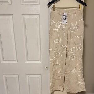 Maison Les Enerves wide leg embroidered pants